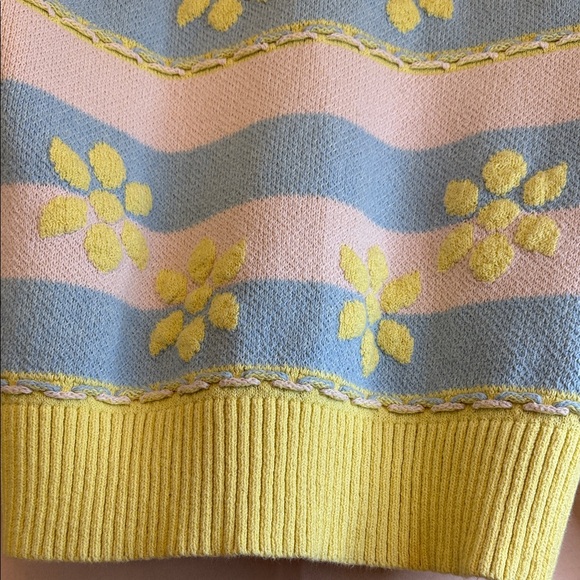 Zara Pastel Blue and Pink Cardigan with Yellow Floral Accents - Picture 7 of 13
